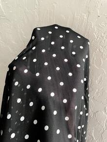 SHEIN LUNE Gaun Liburan Lengan Panjang Motif Polkadot Gaya Prancis Ukuran Plus - Hitam dan Putih - View 6