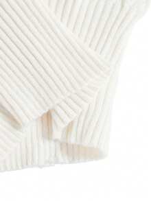 ROMWE Kawaii Autumn/Winter Christmas Off-Shoulder Embroidered Cable Knit Sweet White Women's Warm Sweater - Apricot - View 7