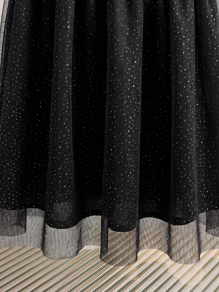 SHEIN Tween Girl Versatile Comfortable Kids Peter Pan Comfortable Collared Suitable For Autumn/Winter Wear Halloween Party Black And White Elegant Goth - Black - View 5