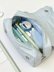 Large Capacity Stationery Storage Bag – Bow Decor Pencil Case For School Office, 4 Colors Available (White/Blue/Green/Black) - Butterfly Ribbon - View 6