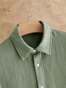 HIMLAND Men's Solid Color Short Sleeve Shirt And Long Pants Casual Daily Outfit - Multicolor - View 3