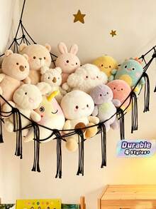 Tassel Stuffed Animal Storage Net Hammock Large Wall Hanging Plush Toy Organizer Mesh Bag Corner Stuffed Doll Holder Kids Bedroom Nursery Decor Toy Storage Accessory - View 1