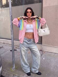 Muchica Colorblock Drop Shoulder Zip Up Jacket In Fall/Winter - Multicolor - View 6