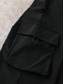 SHEIN 青少年男孩休閒日常舒適工裝直筒寬鬆長褲，黑色工裝褲，新年，六七歲，適合外出、出遊、上學，春、夏、秋、冬 - 黑色 - 查看 5