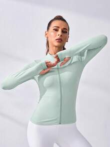 Eassivo Eassivo Women's Solid Color Zipper Casual Versatile Daily Commute Sports Jacket - Green - View 2