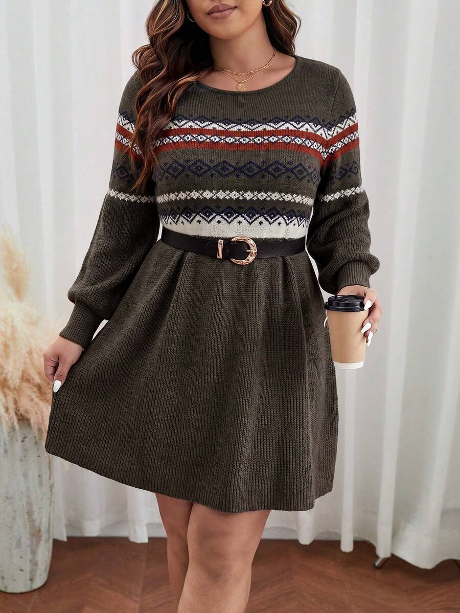 SHEIN Frenchy Plus Size Autumn/Winter Casual Geometric Pattern Knit Dress