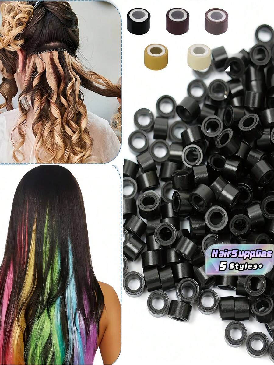 1000pcs 5mm Professional Silicone Micro Link Rings, Hair Extension Beads For DIY Braids, Feather Extensions, And Hairstylist Supplies, Perfect For Salon, Home, Party, Wedding, And Everyday Styling, Easy-To-Use Reusable Beads For All Hair Types. - Multicolor - View 1