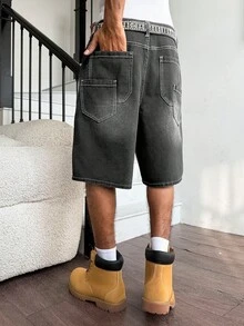 Manfinity Hypemode Shorts de Mezclilla Unisex con Diseño de Bolsa en Bolsa Estilo Hip-Hop Americano - Gris - Ver 5
