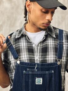 Norleigh Men's Street Wear Multi-Pocket Chest Protector Blue Versatile Denim Overalls - Dark Wash - View 5