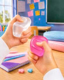1pc Pink Ice Cube Shape Squishy Stress Relief Cube, TPR Shell With Maltose Filling, 6cm Slow Rebound Hand Squeeze Cube, Stretchy Pinchable Desktop Hand Squeeze Accessory - Multicolor - View 9