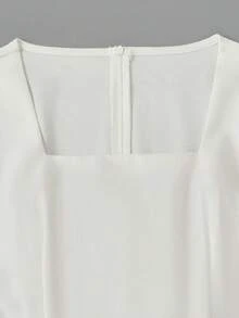GlowEve Damenkleid mit quadratischem Ausschnitt, langen Ärmeln und Rüschensaum, elegant, romantisch, lässig, für Party, Tag, Herbst, Hochzeit, Off-White - Weiss - Übersicht 7