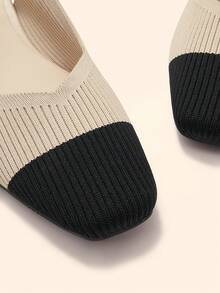 CUCCOO BASICS Women's Shoes With Knitted Back Strap, Adjustable Buckle, Thick Heel, Color Blocked Toe, Versatile Commuting And Dating Style, Single Shoe - Black apricot color matching - View 3