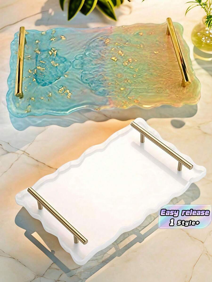 1件瑪瑙矽膠托盤模具 樹脂鑄造杯墊托盤 矽膠墊 Epoxy 手工 DIY 家居裝飾 珠寶收納製作用品 - 白色 - 查看 1