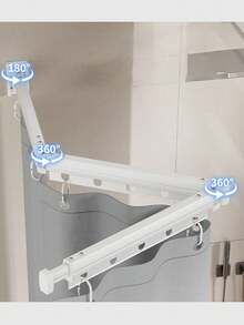 1pc Foldable Shower Curtain Rod, Upgraded Thickened Aluminum Alloy, 360° Foldable, Rust-Proof And Moisture-Proof, Easy To Install, Clothes Drying Rod, Space-Saving, Suitable For Various Wall Shapes - Foldable - View 10