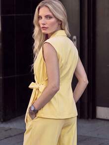 Airaco Women's Solid Color Pleated Top And Pants Casual Daily Set - Yellow - View 7
