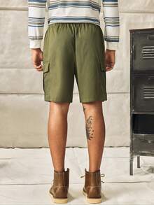 Norleigh Men's Plain Casual Color Drawstring Waist Streetwear Cargo Shorts - Army Green - View 2