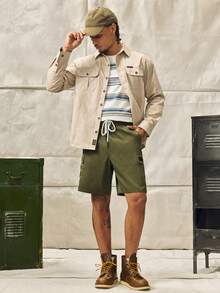 Norleigh Men's Plain Casual Color Drawstring Waist Streetwear Cargo Shorts - Army Green - View 9