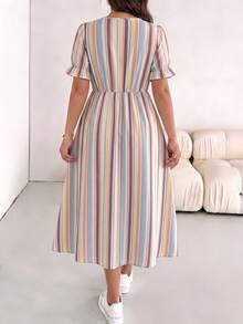 SHEIN Essnce Vestido de talla grande con rayas, bloques de color, cuello cuadrado y bolsillo - Multicolor - Ver 2