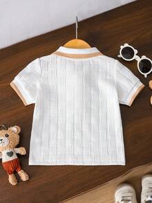 Souflis Souflis 法式風格男嬰夏季淺米色短袖 Polo 衫，前胸飾有精緻小熊刺繡，可愛時尚，百搭百搭，經典時尚，適合上學、出遊、玩耍等場合 - 白色 - 查看 2