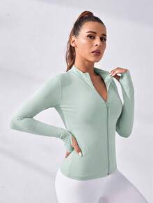 Eassivo Eassivo Women's Solid Color Zipper Casual Versatile Daily Commute Sports Jacket - Green - View 7