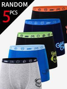 5 Random Items From 10 Boys' Simple Fashion Game Console Football Spider Multi-Color Print Random 5-Piece Traceable Cotton Comfortable Soft Square-Cut Boxer Briefs - Multicolor - View 7