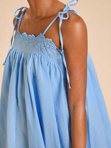 Travachic Lace Trim Patchwork Blue Doll Dress, Dress,Dresses For Women Summer - Blue - View 7