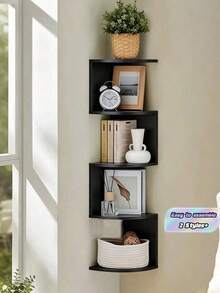 1pc Wall-Mounted Corner Shelf, No-Drill Wall Hanging Storage Rack, Corner Cabinet Shelf For Bedroom, Living Room Corner - Multicolor - View 1