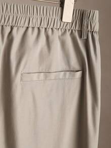 Core Aspect 2pcs Set: Vertical Ribbed Knit Fitted Casual Business Commute Daily POLO Short Sleeve Top With Solid Color Half Elastic Waistband, Belt Loops, Zipper, Casual Straight Leg Trousers - Multicolor - View 5