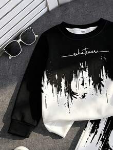 Setelan Kasual Anak Laki-Laki: Kaos Lengan Panjang Kerah Bulat dengan Motif Huruf dan Celana Olahraga - MultiWarna - View 5