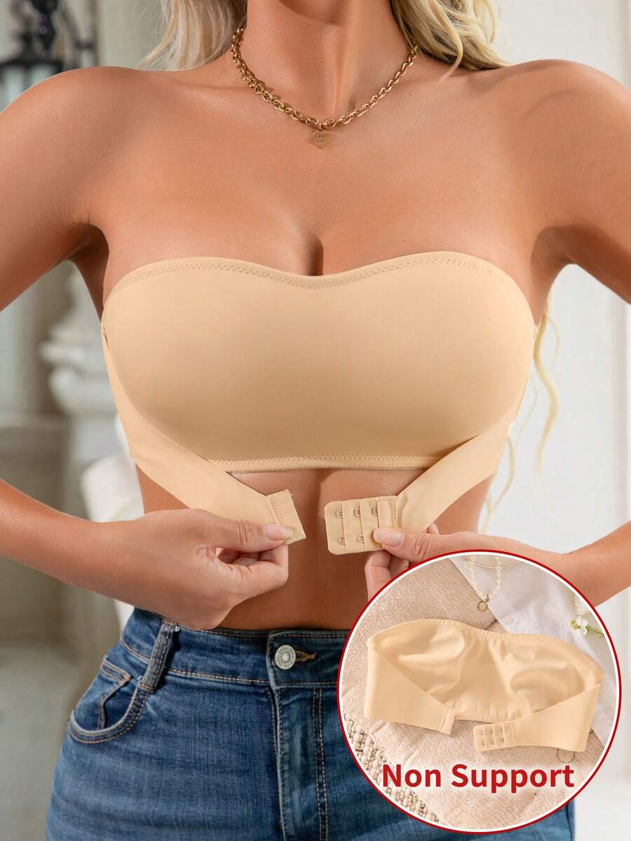 SHEIN 1 pieza Sujetador inalámbrico con cierre delantero para realce del escote para mujeres - Albaricoque - Ver 1