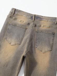 ROMWE MEN Men's Rhinestone Distressed Casual Denim Jeans - Ginger - View 7