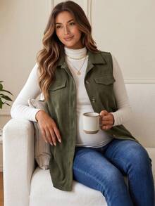 GentleRue Maternity Maternity Casual Loose Vest Jacket, Fall, For Winter - Army Green - View 8