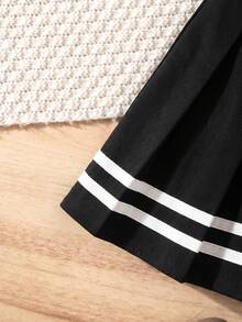 SHEIN 女童卡其色公主風半身裙，附腰帶與裝飾下擺 - 黑色 - 查看 5