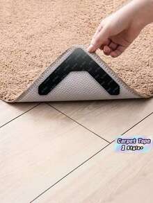 12pcs Solid PU Anti Slip Rug Stickers Set Washable Reusable Carpet Tape For Living Room Dining Bathroom Prevent Sliding Curling Back To School Home Daily Use Functional Convenient Practical Household Supplies Must Have - Black - View 1