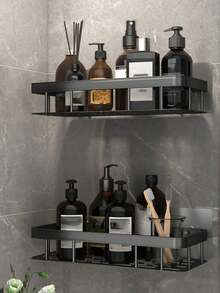 No Drill Bathroom Shelf, Wall-Mounted Storage Rack, Shower Gel And Cosmetics Organizer Bathroom Accessories And Tools - Black - View 3