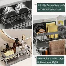 Kitchen Storage Rack, Sink Cloth Holder, Draining Rack For Dishwater, Carbon Steel Faucet, Storage Rack For Dishwashing Detergent, Steel Wire Ball For Cleaning, All-In-One Handy Device. - A - View 10