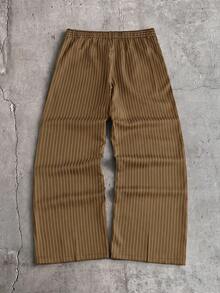 AXEPEAK Men's Summer Casual Striped Shirt And Long Pants Set - Brown - View 5