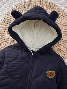 Cozy Pixies Baby Boy Cartoon Pattern Hooded Zip-Up Casual Versatile Winter Jumpsuit - Navy Blue - View 7