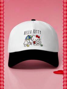 HELLO KITTY AND FRIENDS | SHEIN 1 Buah Topi Baseball Wanita Model Olahraga Kasual, Model Desain Gabungan IP, Cocok untuk Sehari-hari, Kasual - Putih untuk hitam - View 4