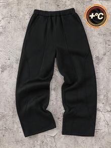 SHEIN 兒童青少年男孩休閒街頭風運動黑色運動長褲 直筒褲 Y2K下身穿搭 適合秋冬、學校、家庭聚會、度假、派對 秋季穿搭 冬季穿搭 - 黑色 - 查看 2
