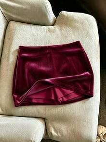 SHEIN Franclia Women's Solid Color Elegant Fashion Versatile Skorts - Burgundy - View 1