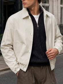 Manfinity CityGents Men's Casual Solid Color Jacket, Versatile Young Street Style, Comfortable And Easy To Wear, Fashionable Button Jacket - Apricot - View 1