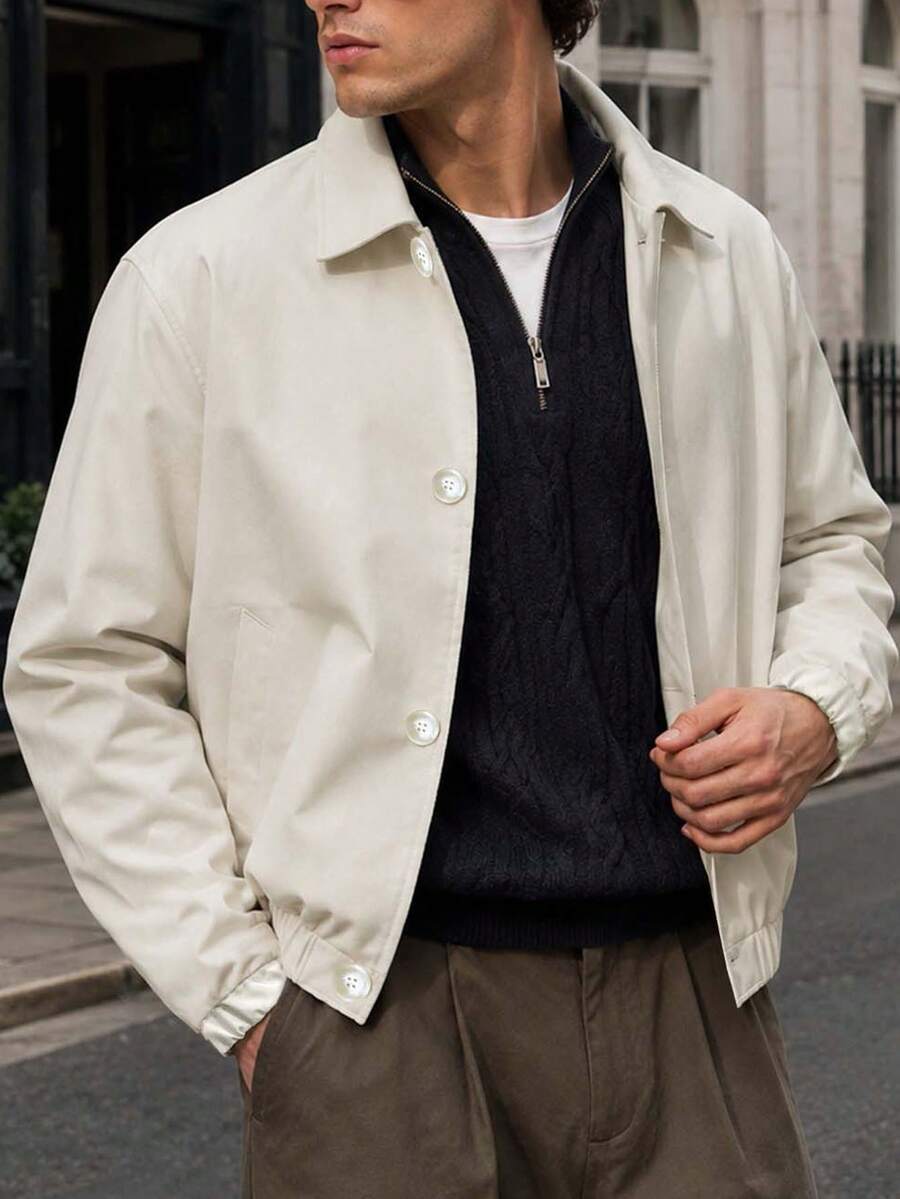Manfinity CityGents Men's Casual Solid Color Jacket, Versatile Young Street Style, Comfortable And Easy To Wear, Fashionable Button Jacket - Apricot - View 1