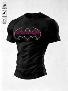 BATMAN X SHEIN 男士蝙蝠印花短袖修身運動T恤 - 黑色 - 查看 5