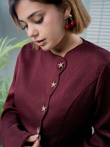 SARA VAULT Women's Fashionable Commuter Elegant Starfish Button Burgundy And Gold Shirt,Autumn, Clothes For Women Dinner - Burgundy - View 5