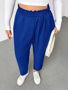 Shapeblank Pantalones de unicolor versátiles y casuales de talla grande - azul real - Ver 6