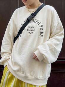 Dazy Plus Letter Embroidery Casual Plus Size Thermal Lined Thick Loose Long Sleeve White Girls Sweatshirt Fall - White - View 3
