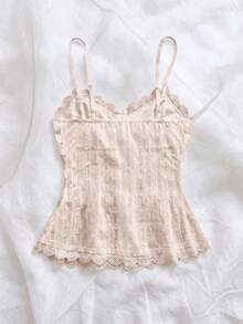 Soleia 新款女款綠色蕾絲拼接鈕扣設計夏季細肩帶背心，適合派對、約會、情人節、復活節、嘉年華、下午茶、海灘、郵輪度假、城市街頭度假，波希米亞風、浪漫花卉、度假風 - 粉色 - 查看 2