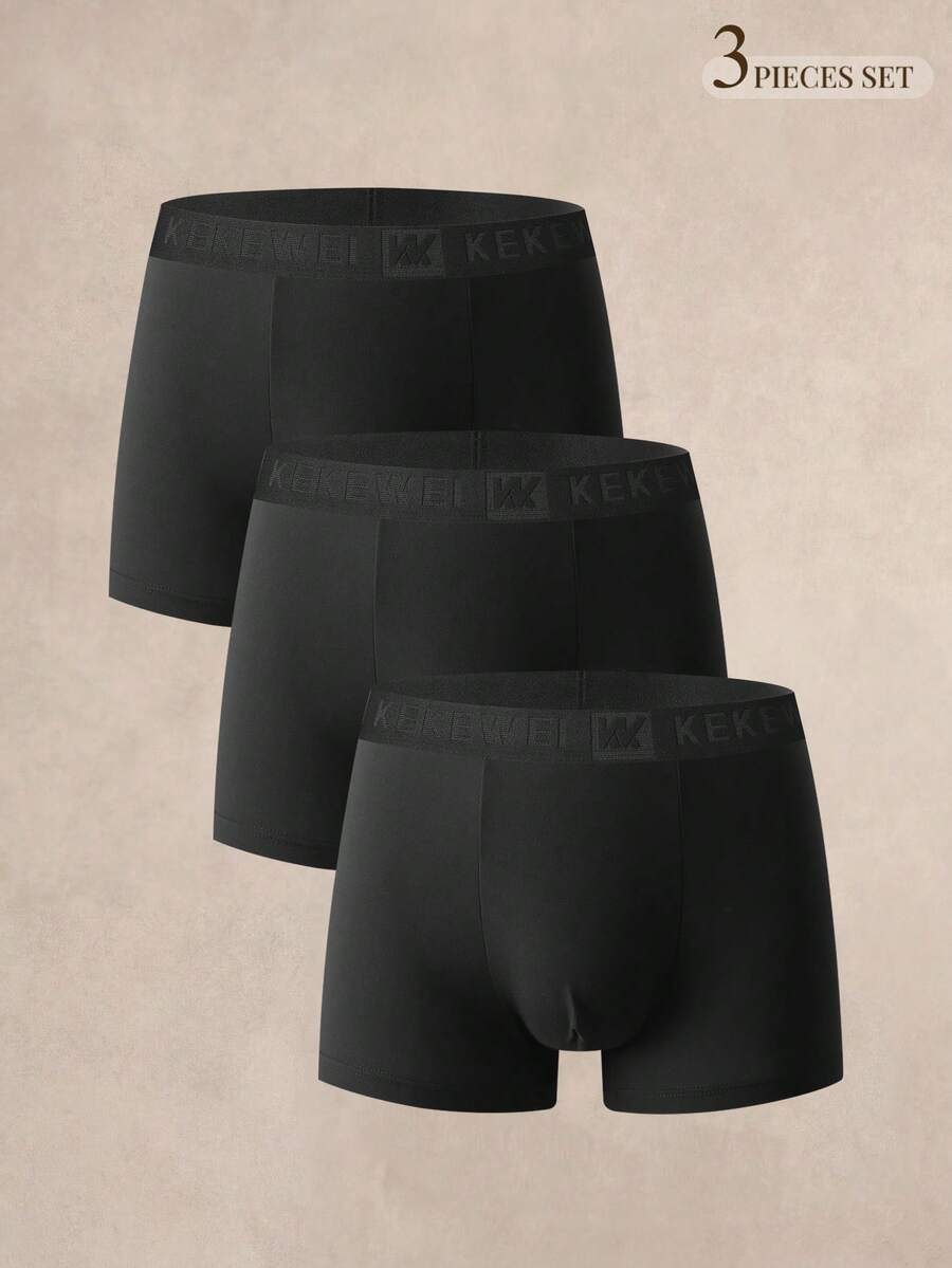 EverLounge Men's Letter Print Casual Daily Boxer Briefs 3-Pack - Black - View 1