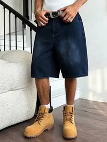 Manfinity Hypemode American Hip-Hop Style Bag-In-Bag Design Unisex Denim Shorts - Blue - View 6